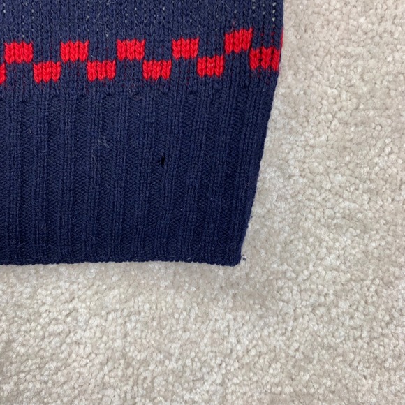 FLAW J.Crew Sweater Mens M Navy Blue Lambswool Reindeer Snowflake Fair Isle - Picture 6 of 14